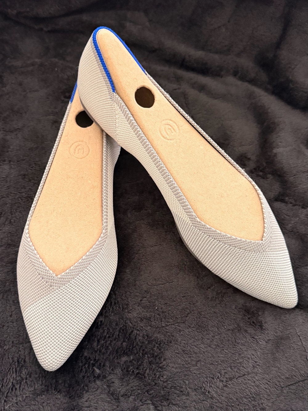 Rothy’s Pointed Toe Ballet Flats in Light Gray